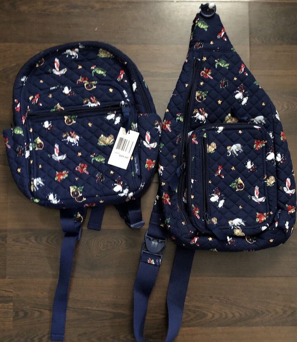 VERA BRADLEY Sling/Backpack Set - Snow Globe Motifs Holiday - Navy Blue - NWT